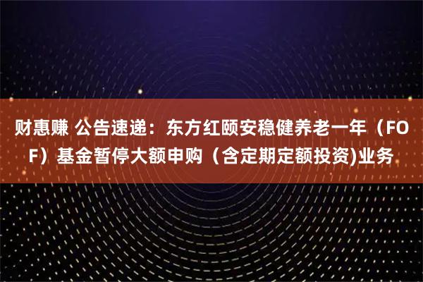 财惠赚 公告速递：东方红颐安稳健养老一年（FOF）基金暂停大额申购（含定期定额投资)业务