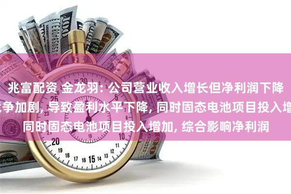 兆富配资 金龙羽: 公司营业收入增长但净利润下降的主要原因系市场竞争加剧, 导致盈利水平下降, 同时固态电池项目投入增加, 综合影响净利润
